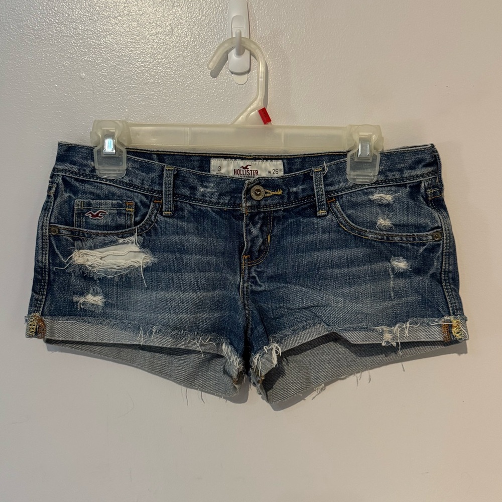 Hollister Women's Distressed Dark Blue Jean Shorts